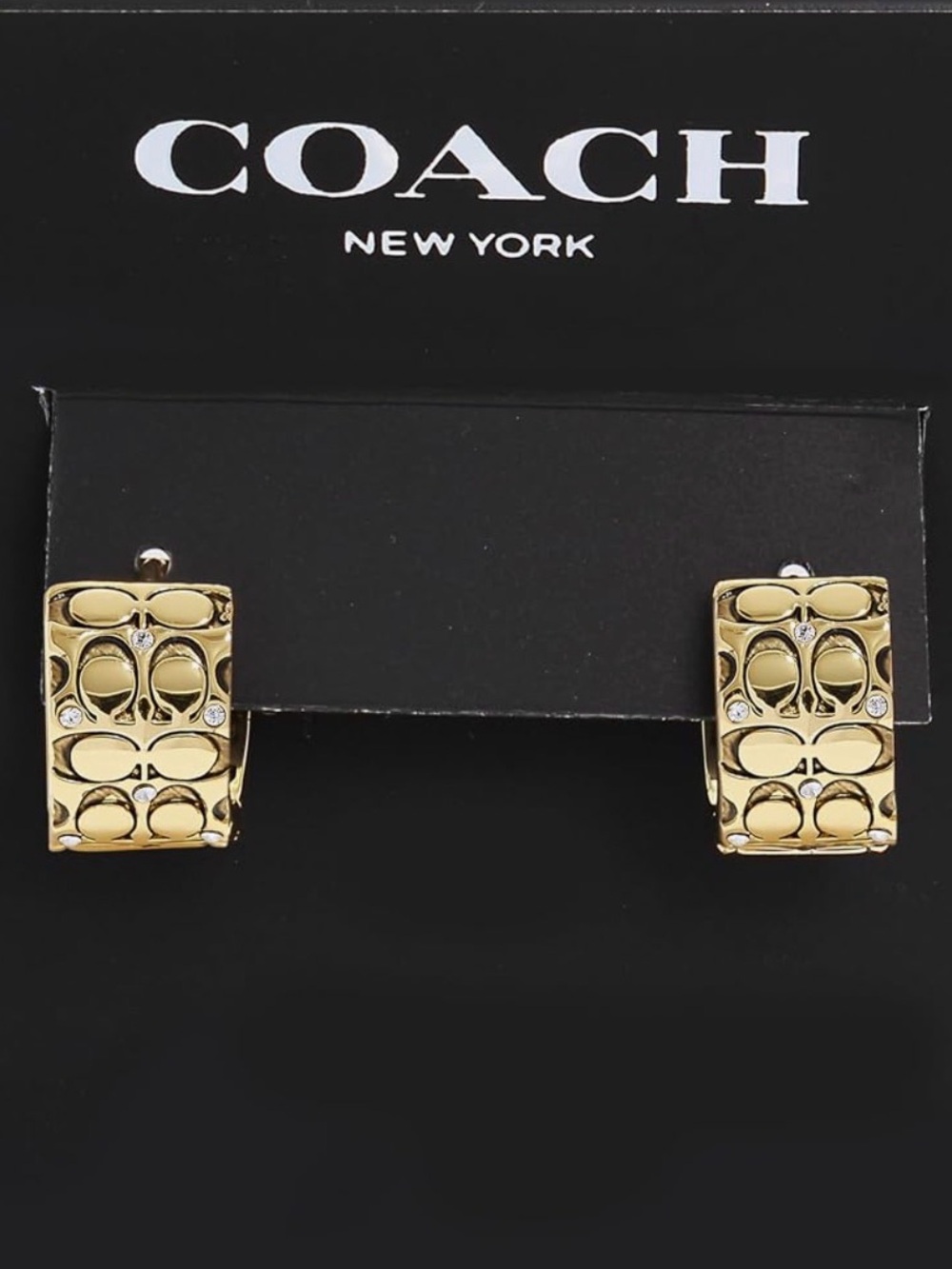 Coach Gold-Tone Embossed C Hoop Earrings with Crystals